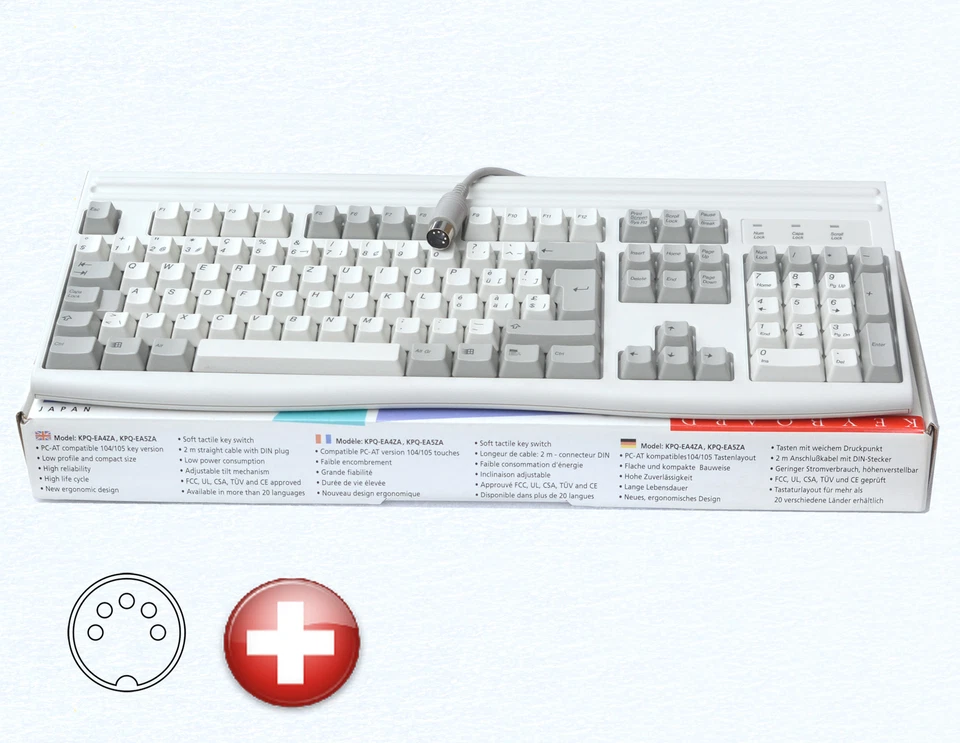 Old School DIN Keyboard Mitsumi KPQ-EA5ZA Swiss Layout KPQ-E99ZC-13 - Image 1 of 1