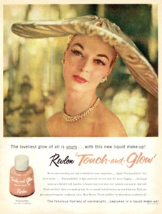 Revlon Touch and Glow JOHN FREDERICS HAT Van Cleef Arpels Jewels 1956 Print Ad - Picture 1 of 1