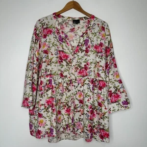 Top túnica JNY Jones New York mezcla de lino para mujer talla 3X babydoll floral con botones - Imagen 1 de 11