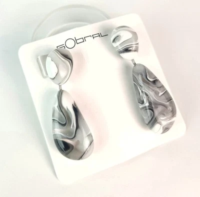 Sobral Onda Gelo Vague Marbled Gray White Beads Artist Made Statement Post Earri - Image 1 of 4