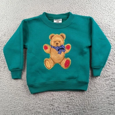 Sudadera Vintage Oso de Peluche Niños Preescolar Pequeña Verde Hecha en EE. UU. Novedad Foto 1 de 4