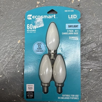 (3) NEW EcoSmart 60w Dimmable LED Soft White 2700K B11 Bulb Candelabra * - Image 1 of 2
