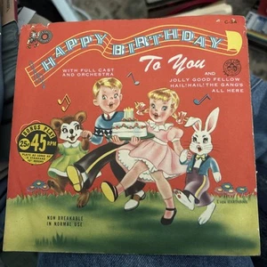 Vintage Children’s 45 Rpm Record With Picture Sleeve HAPPY BIRTHDAY TO YOU - Foto 1 di 5
