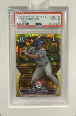2023 Bowman Chrome 1st WYATT LANGFORD Yellow Sapphire /75 PSA 10 Rookie Card - Image 1 of 3