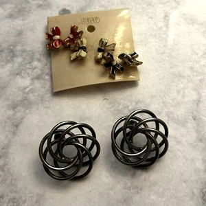 Vintage Studded Bow & Swirl Earrings Lot Jewelry - Picture 1 of 5