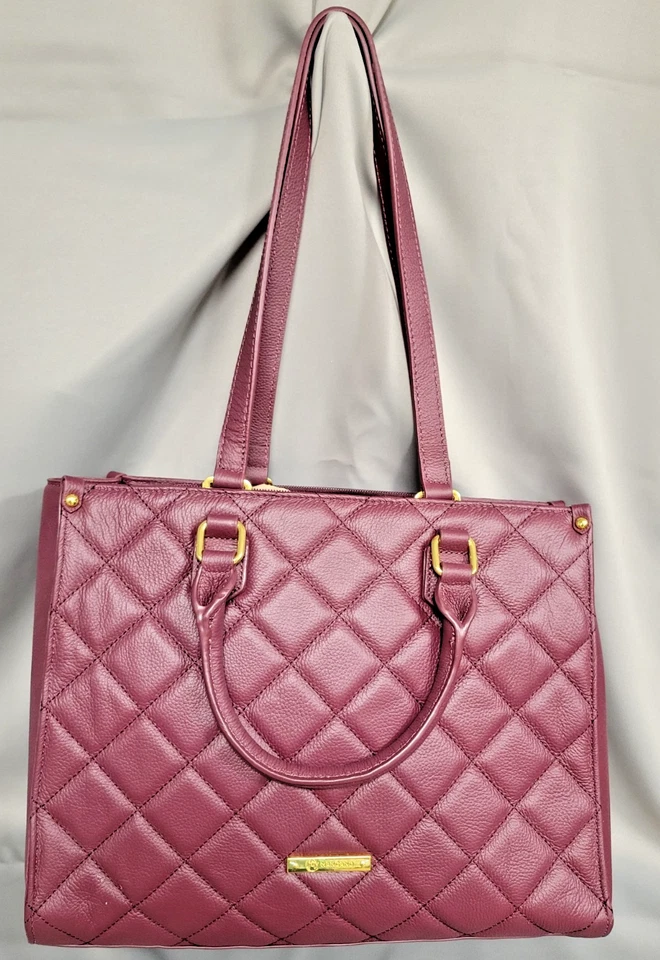 Joy Mangano First Class Luxury Leather Quilted Purse Hand Bag Burgandy - Image 1 of 4