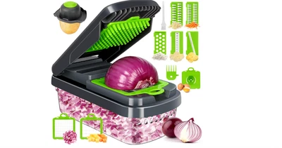 Picadora de verduras, picadora de alimentos multifuncional 12 en 1, picadora profesional de cebolla Foto 1 de 4