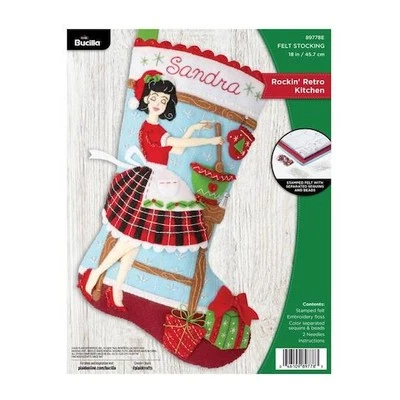 Bucilla 18" Felt Christmas Stocking Kit - Rockin' Retro Kitchen 89778E - Image 1 of 4