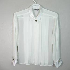 Blusa blanca plisada puños franceses eslabones botones 12 de colección JH Collectibles para mujer - Imagen 1 de 17