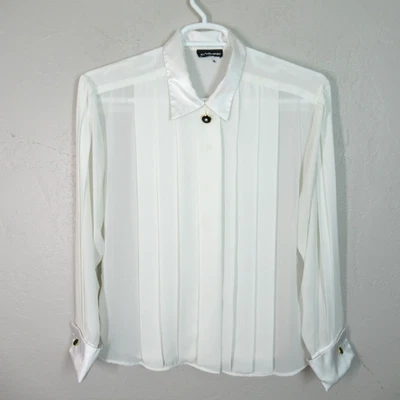 Blusa blanca plisada puños franceses eslabones botones 12 de colección JH Collectibles para mujer Foto 1 de 4