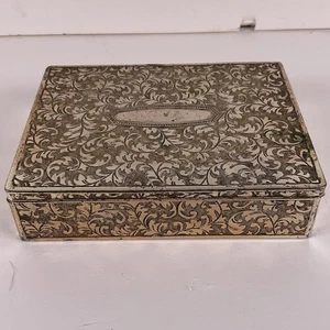 Vintage Japan Silver Embossed Cigarette Box 4.75x3.5 Ornate Trinket Box Antique - Picture 1 of 12
