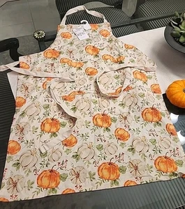 Shabby Chic Kürbis Blumen Küchenschürze ~ Herbst Erntedank ~ Taschen ~ Neu mit Etikett - Bild 1 von 5