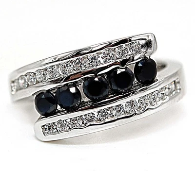 Обработанное кольцо из стерлингового серебра 925 пробы с черным сапфиром и топазом 2 карата ювелирные изделия размер 8 - Изображение 1 из 3