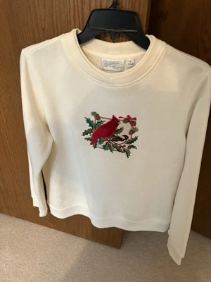 Cream Sweatshirt With Lovely Velvet/Velour Cardinal On The Front - Image 1 of 4