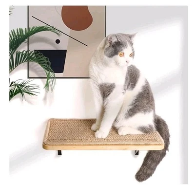 Wall Mounted Cat Shelf Perch Solid Wood Sisal Mat Climbing Scratching Lounge Bed - Image 1 of 4