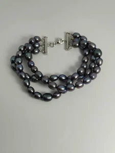 NF Peacock Triple Strand Bead Knotted Bracelet 7.5 - Picture 1 of 9