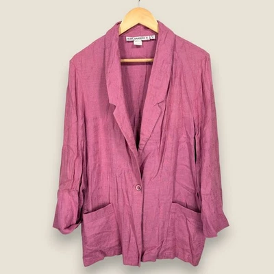 Vintage Sag Harbor Blazer Jacket Women 16W 36 Pink Rayon Flax Made in USA - Image 1 of 4