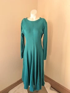 Vintage 90s Maxi Dress Womens M Knit Emerald Green Long Sleeve Full Length Solid - Picture 1 of 14