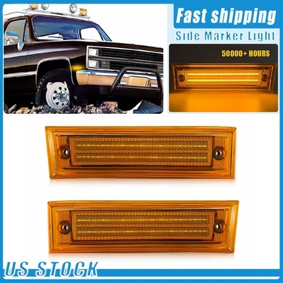 LH&RH LED Front Side Marker Signal Amber Light For GMC R1500 R2500 R3500 1987-91 - Image 1 of 4