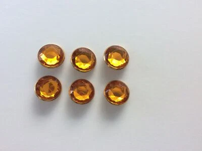 Jeweled Buttons Golden Yellow  set of 6 Shank-Back Goldtone Rims 3/4” - Image 1 of 4