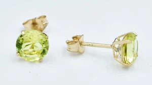GENUINE 1.78 Cts PERIDOT STUD EARRINGS 14K YELLOW GOLD  - Free Appraisal Service - Picture 1 of 4