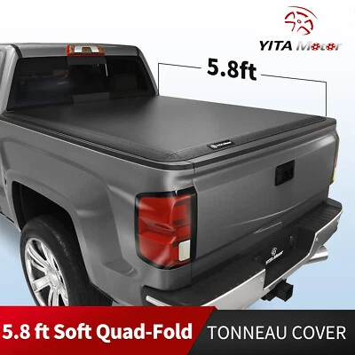 5.8FT Tonneau Cover For 07-13 GMC Sierra Chevy Silverado 1500 Truck Bed 4-FOLD Foto 1 de 4
