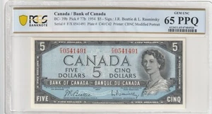 Canada 1954 5 Dollars Certified PCGS Banknote UNC 65 PPQ Pick BC-39b - Picture 1 of 2