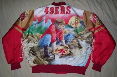 CHAQUETA BOMBER SATINADA VINTAGE AÑOS 90 SAN FRANCISCO 49ERS PROSPECTOR LÍNEA TIZA XL ROJA AÑOS 90 Foto 1 de 4