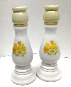 Avon Moonwind Cologne Vintage Milk Glass Buttercup Candle Stick Holders Set of 2 - Picture 1 of 7