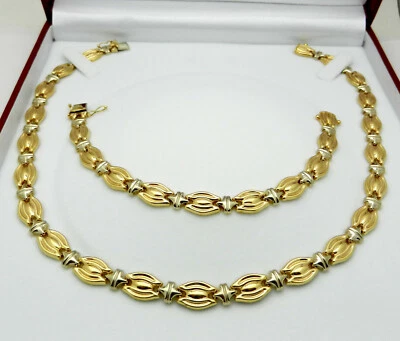 Jewelry Set 14k Two Tone Gold Hollow Necklace & Bracelet 40 grams Made in ITALY - Image 1 of 4