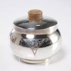 Scatola comò vintage Deco argento e ciotola di zucchero legno barattolo coperto - Foto 1 di 5
