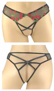 VICTORIAS SECRET CHERRY EMBROIDERED OPEN BACK CROTCHLESS PANTY XS S M L XL - Picture 1 of 3