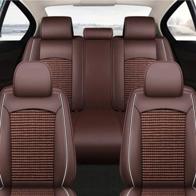 360° Leather Car Seat Covers Full Set Brown for Mitsubishi Triton ASX Outlander - image 1 of 4