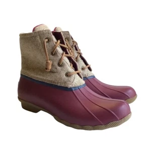 Sperry Saltwater Wool Womens Rain Duck Boots Tan Burgundy Lace Up Fall Winter - Picture 1 of 6