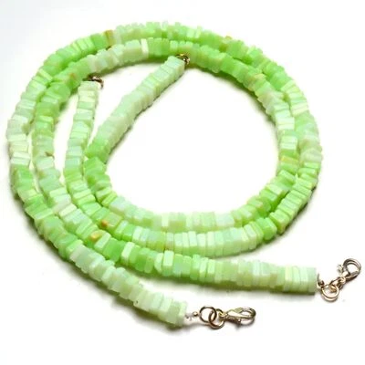 Natural Peru Green Opal Gem 6.5 mm Size Smooth Square Heishi Beads Necklace 16" - Image 1 of 4