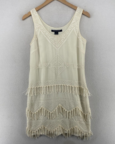 OFF WHITE Abito FRENCH CONNECTION 4 turni canotta nappa ricamata flapper bianco sporco