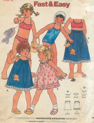 Butterick 6134 Fast Easy Bathing Suit Swimsuit Cover Up Bikini Pattern ChildSz 3 - Image 1 of 4