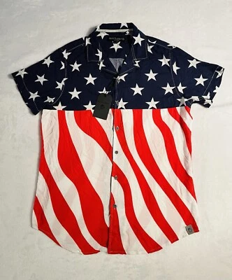 Camisa Habana Free Planet Para Hombres Estrellas Rayas Patriótica Bandera de Estados Unidos Botón Frontal Talla S Foto 1 de 4