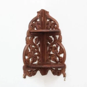 Corner Wall Bracket Wooden Wall Shelf Wooden Hand Carving Wall Shelf 2 tier - Picture 1 of 4