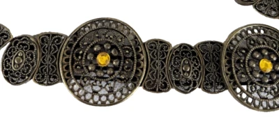 Cinturón estilo medieval - Latón pesado ornamentado con piedras preciosas amarillas - De colección Foto 1 de 4