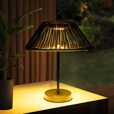 Lámpara de Mesa Solar Negra Grande Hecha a Mano Imitación Ratán Inalámbrica Impermeable con  Foto 1 de 4