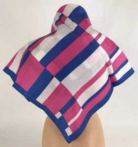 Vintage Elwin Pink + Blue Geometric Scarf Square Geometric Rayon Square 26x26" - Picture 1 of 11