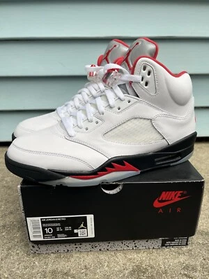 Nike Air Jordan V 5 Retro Blanco Rojo Fuego Negro 2020 Lengua Plateada Talla 10 Foto 1 de 4