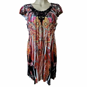 CATO A-Line Flutter Sleeve Dress Women XL Multicolor Paisley Casual Boho Slinky - Picture 1 of 18