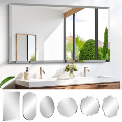 Espejo de pared sin marco espejo biselado plateado para tocador de baño dormitorio entrada Foto 1 de 4