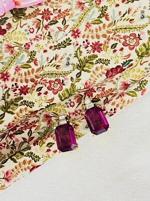 Pendientes de clip Christian Dior vintage años 80 rectangulares amatista púrpura cristales Foto 1 de 4