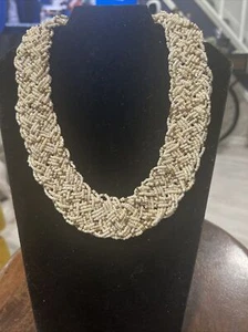 Geflochtene kleine Perlen Halskette gemischt neutral beige, braun und elfenbein kupferfarben 111 - Bild 1 von 6