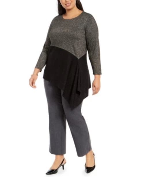 MSRP $76 Alfani Plus Size Colorblocked Asymmetrical Sweater Black Size 3X - Image 1 of 1
