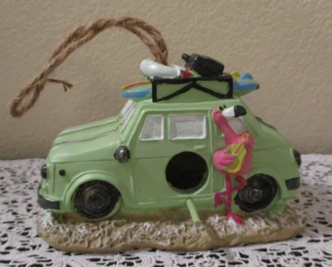 Green Car  Let s Flamingle  Birdhouse Cover