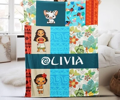 Personalized Moana Blanket  Princess Inspired Baby Name Blanket - Kids Disney Pr - Image 1 of 4